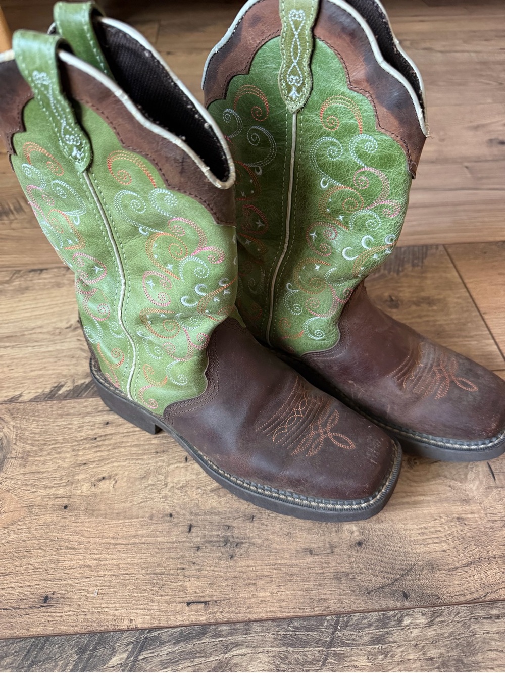 Justin Gypsy Green & Brown Western Cowgirl Boots L2905 Size 8 B
